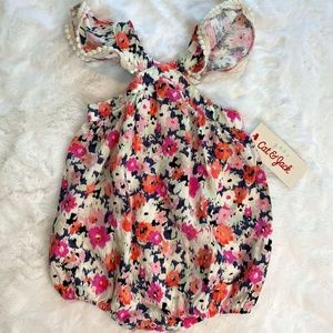 Cat & Jack Floral Romper Baby Infant 0-3M Pink Orange Gray White New with Tags